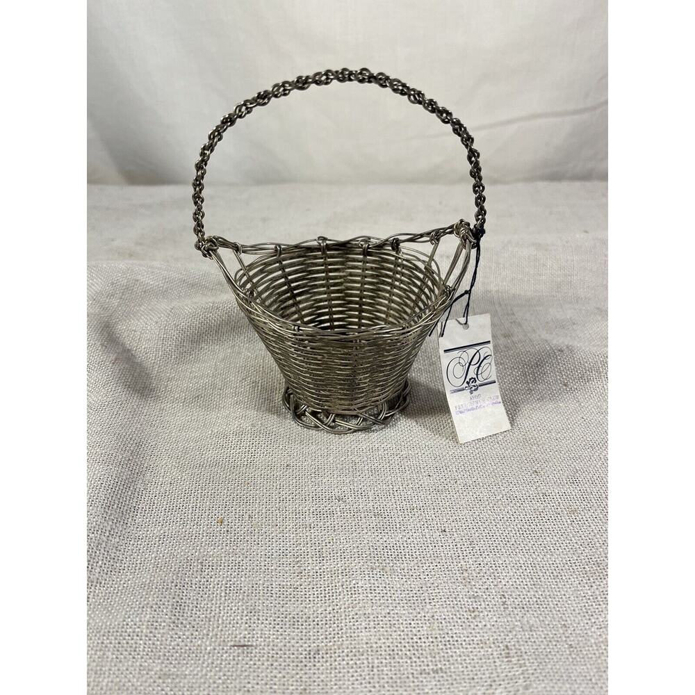 Vintage Silver Plate Wire Wicker Woven Basket by Avon President's Club